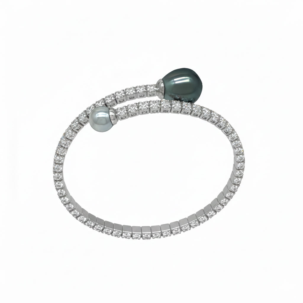 Tahitian & Akoya Dual-Pearl Open-Cuff Bracelet