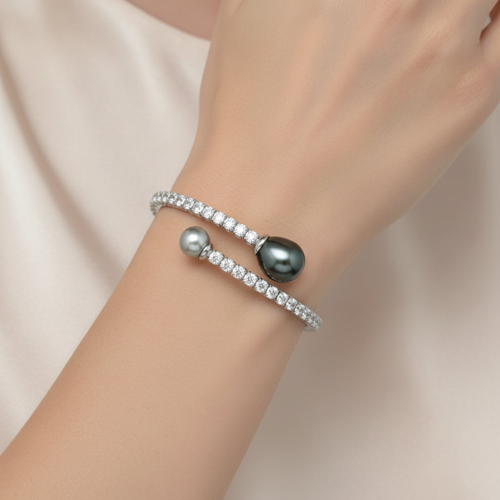 Tahitian & Akoya Dual-Pearl Open-Cuff Bracelet