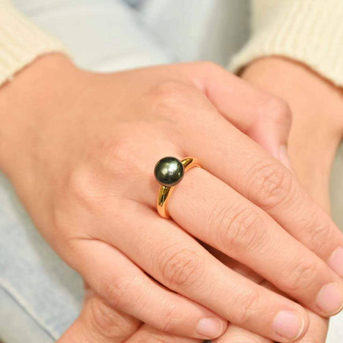 Classic Timeless Tahitian Pearl Ring 18K Gold Plated 0.3mic