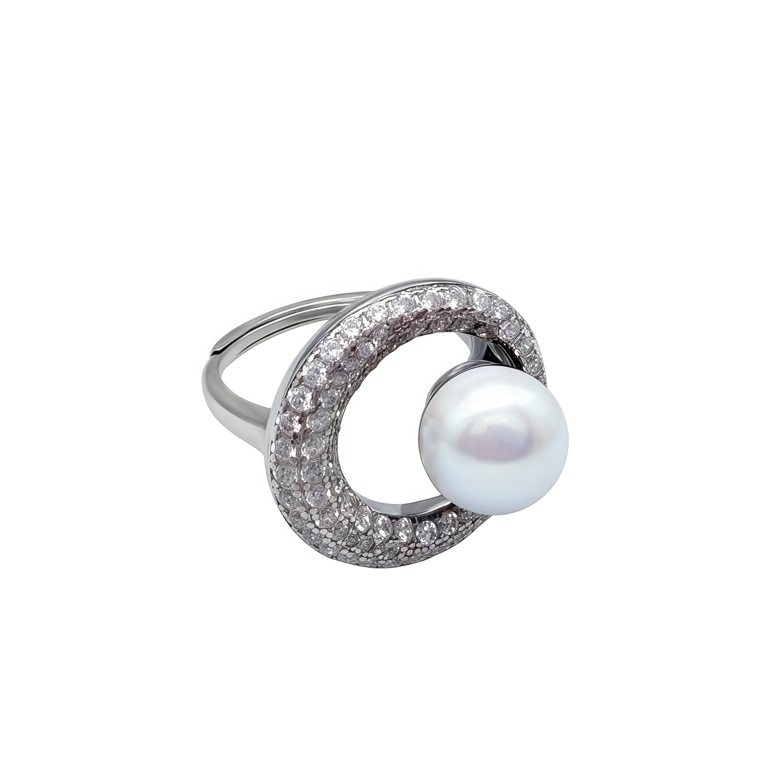 Silver Orbit Pearl Ring