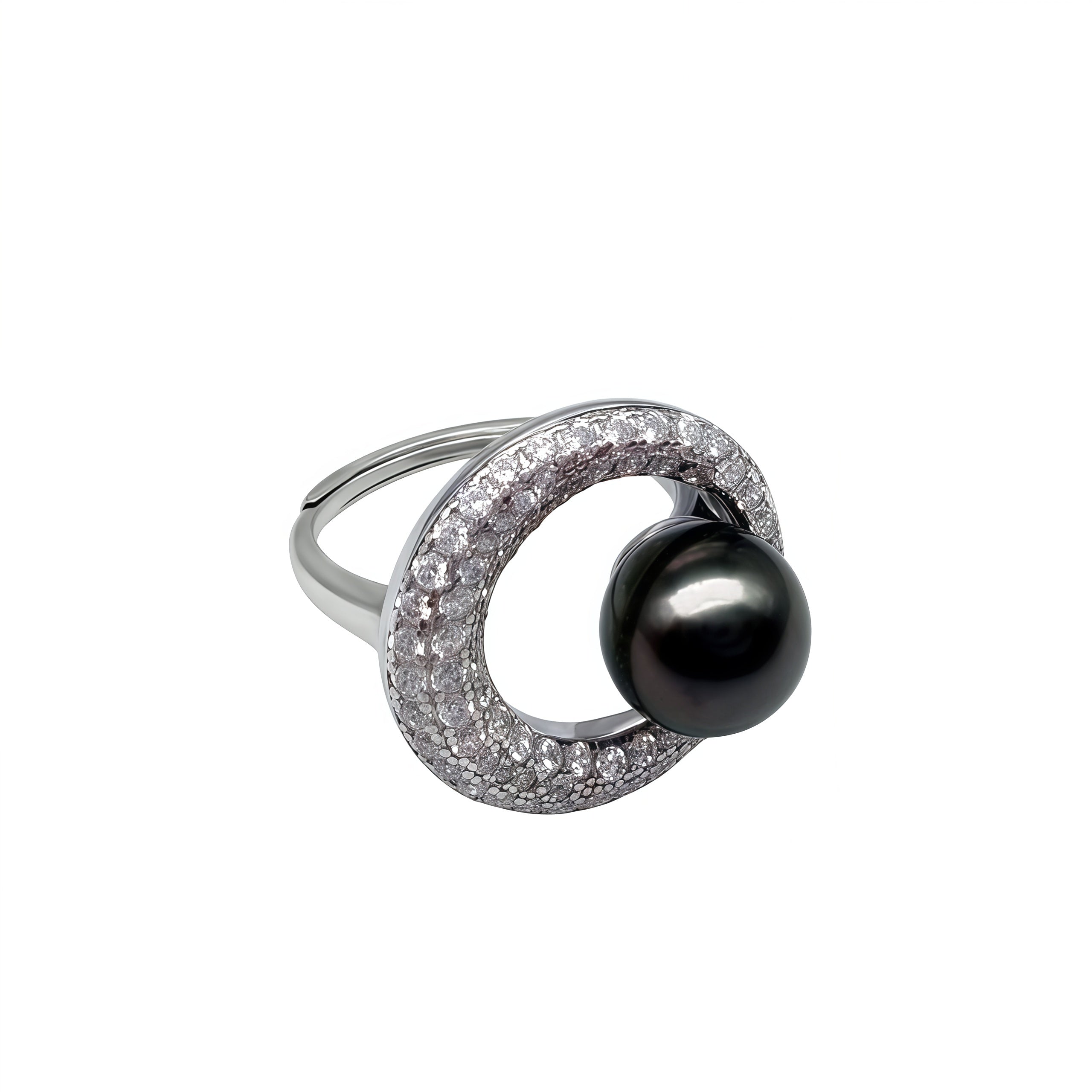 Silver Eclipse Tahitian Pearl Ring