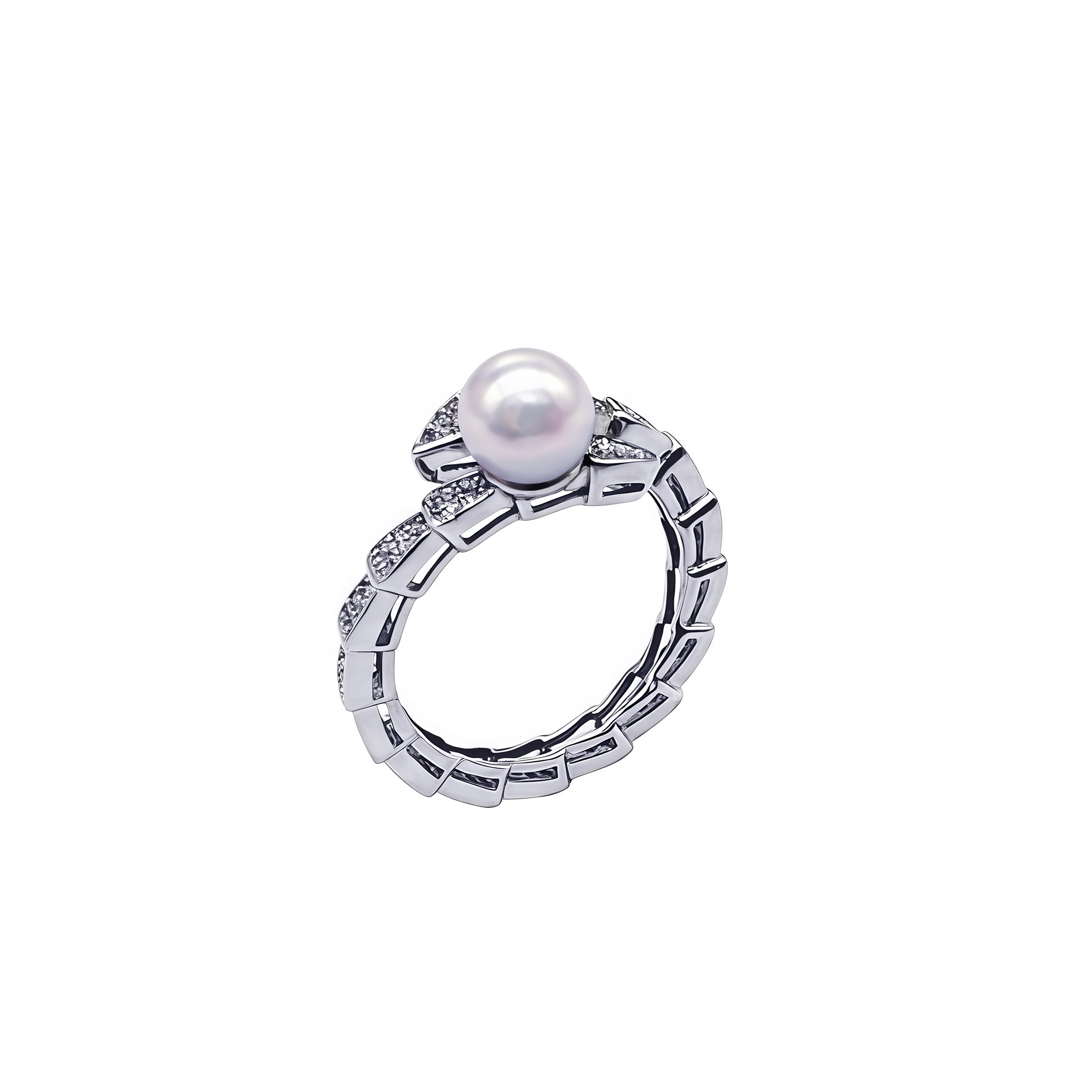 Akoya Pearl Snake Sterling Sliver Ring
