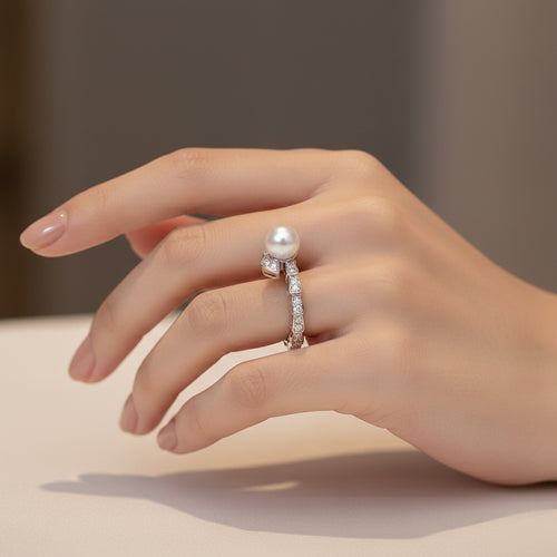 Akoya Pearl Snake Sterling Sliver Ring