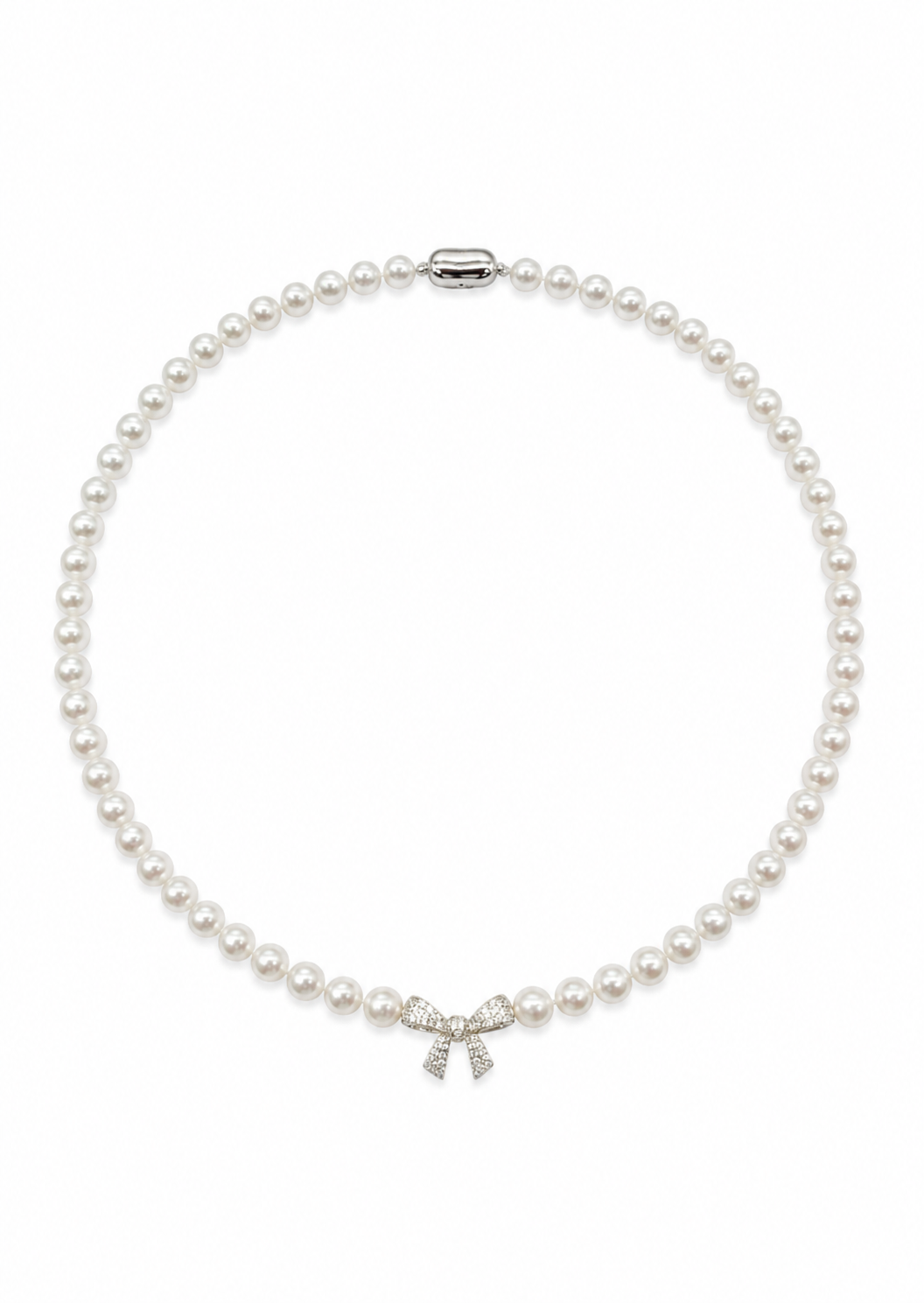 The Coquette Pavé Bow Freshwater Pearl Necklace