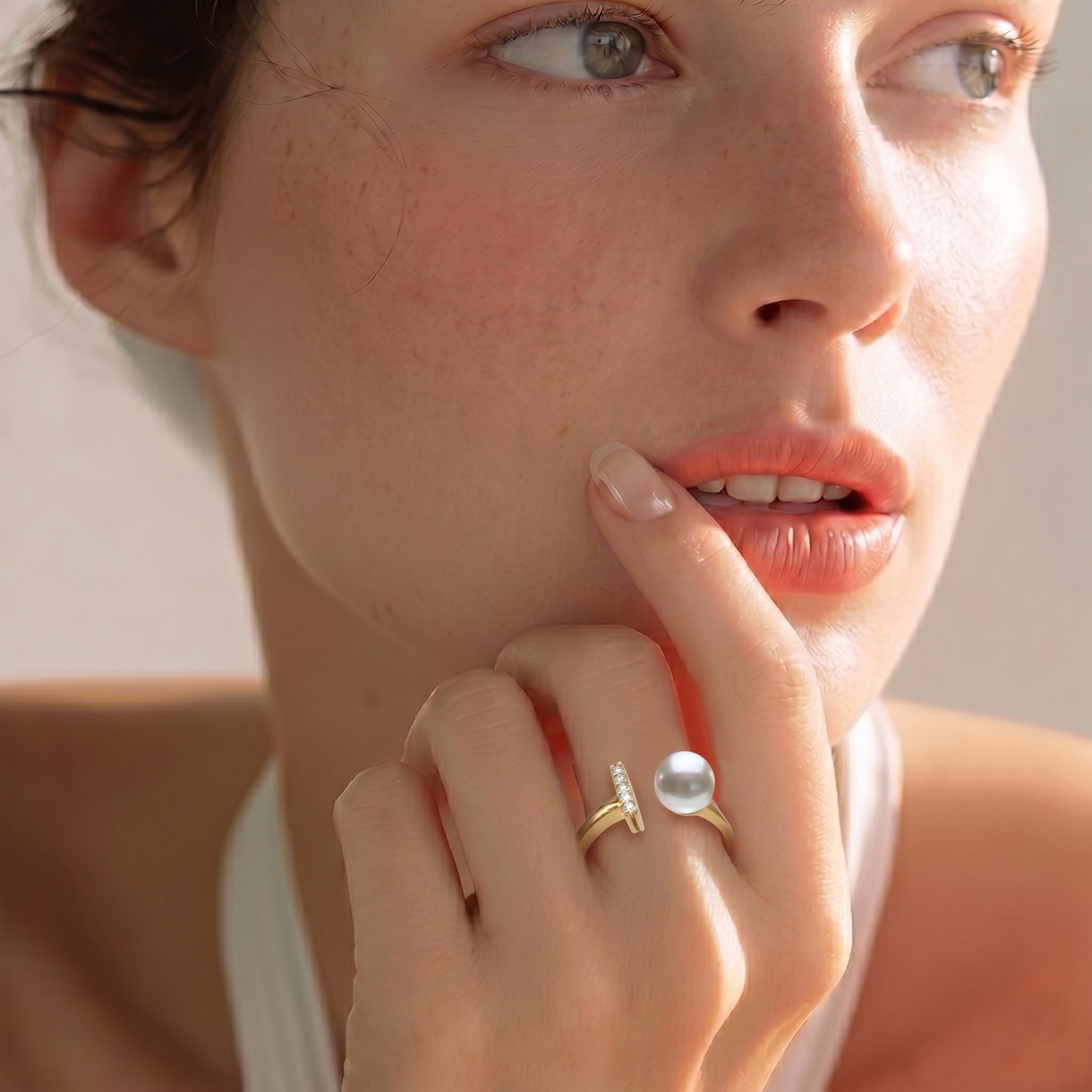 The Aurora Minimalist Pearl Ring 18K Gold Vermeil