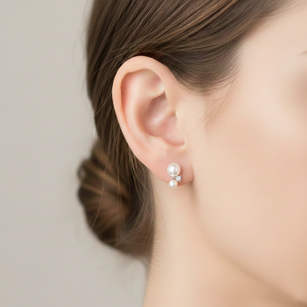 Harmonic Pearl Duet Sparkling Stud Earring