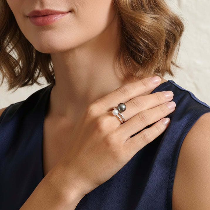 Tahitian & Akoya Dual Pearl Ring
