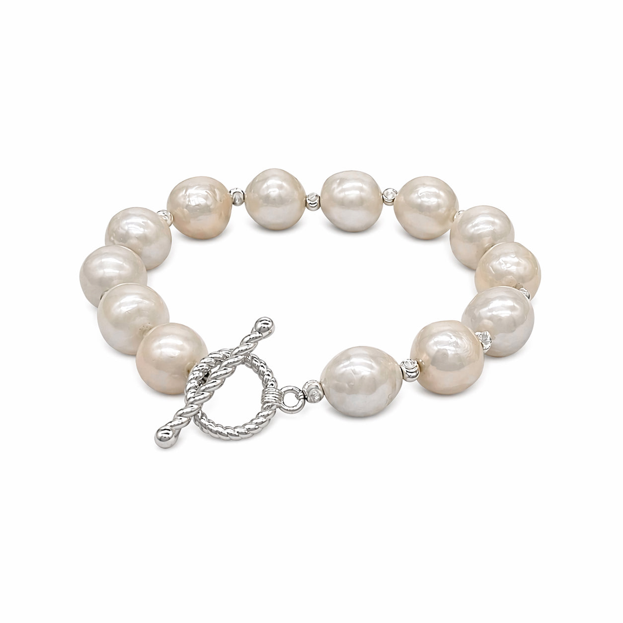 Keshi Freshwater Pearl Bracelet with Silver Beads OT Clasp