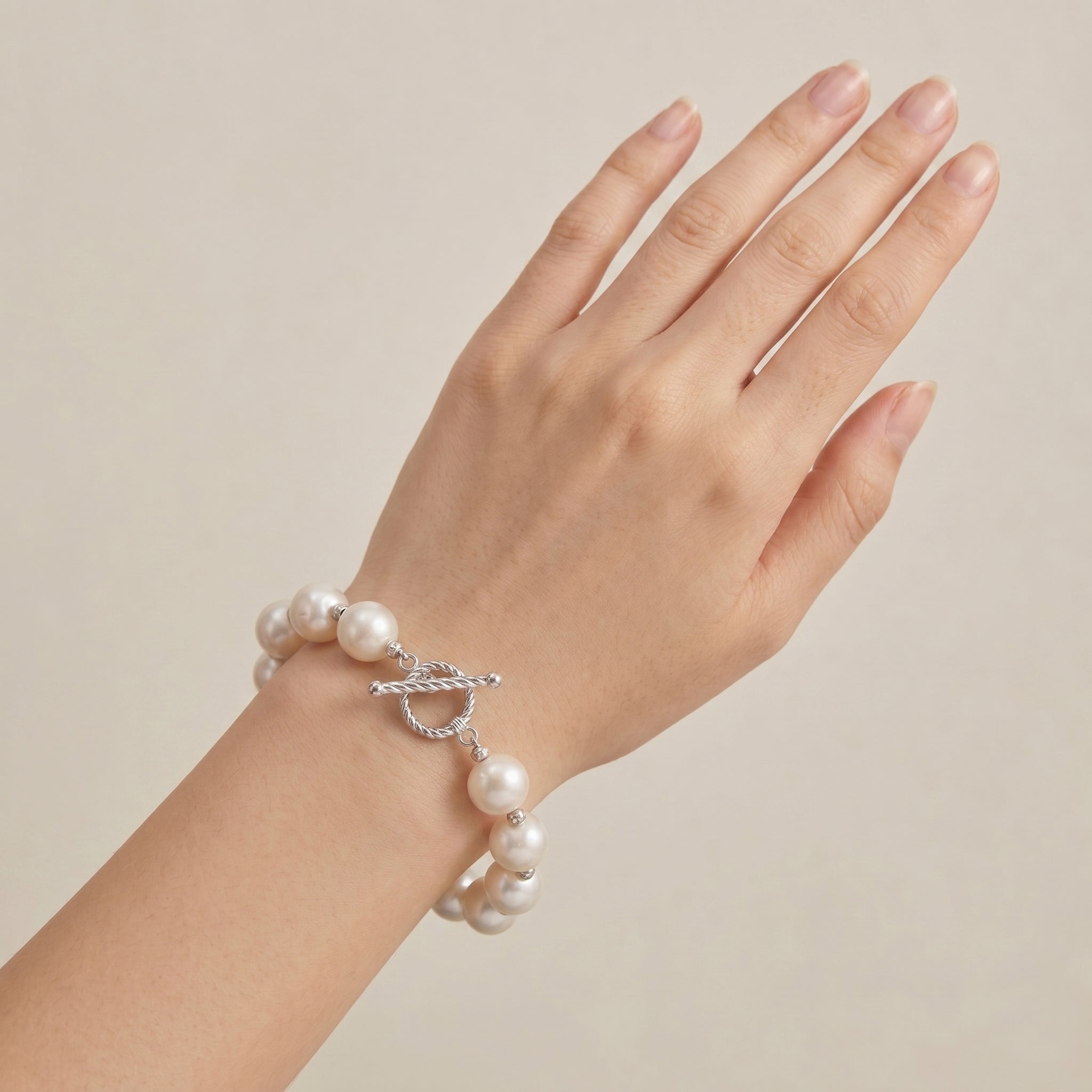 Keshi Freshwater Pearl Bracelet with Silver Beads OT Clasp