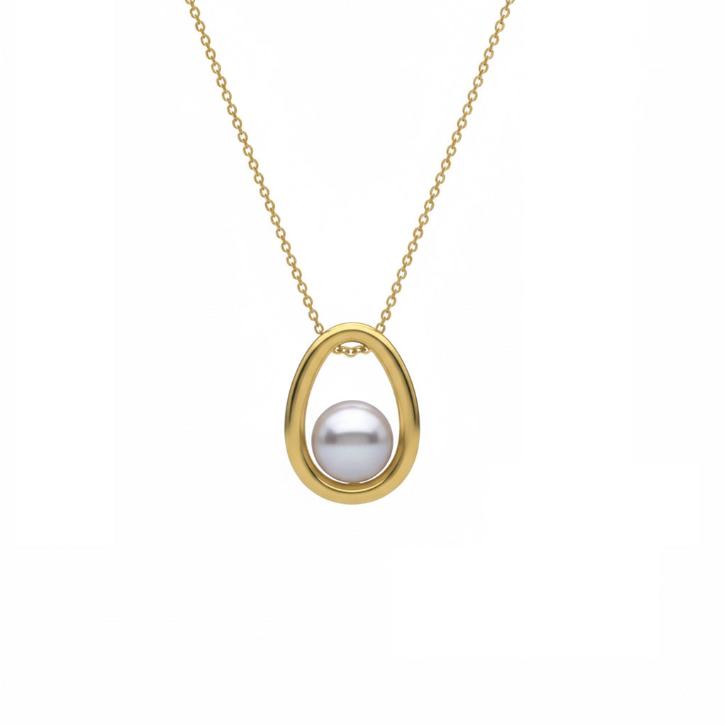 Halo Oval Pearl Pendant Necklace 18K Gold Vermeil