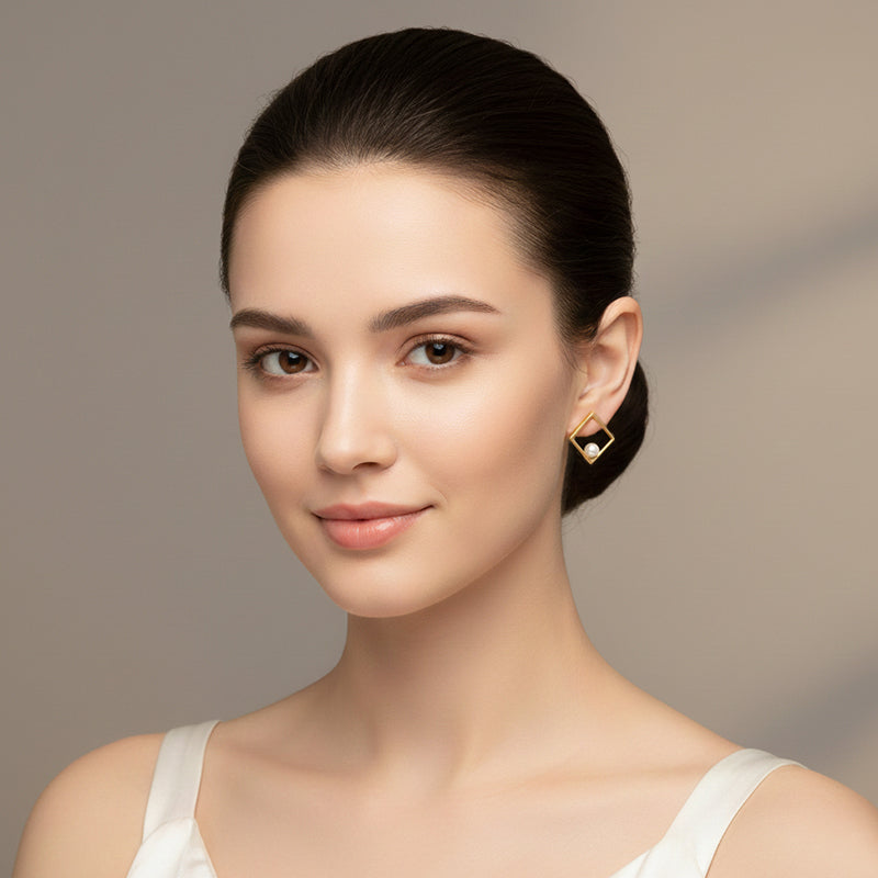 Halo Square Pearl Studs 18K Gold Vermeil