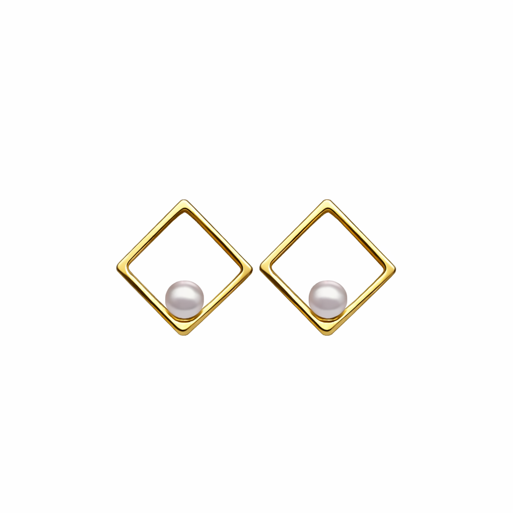 Halo Square Pearl Studs 18K Gold Vermeil