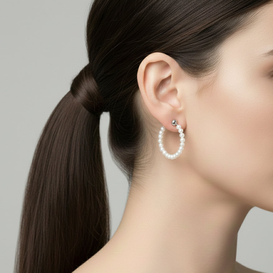 Petite Pearl Crescent Silver Earring