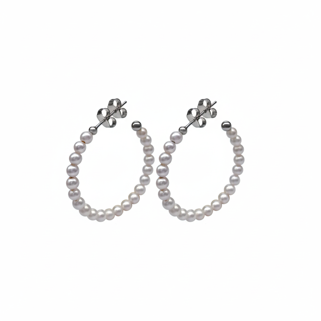 Petite Pearl Crescent Silver Earring