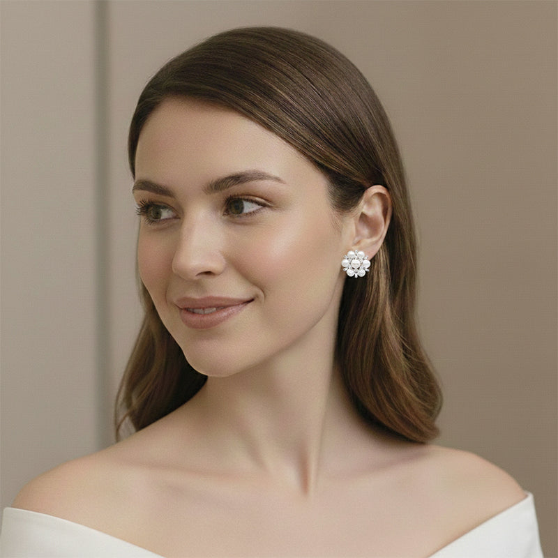 Frosted Pearl Snowflake Studs