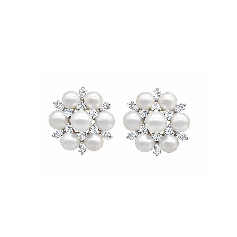 Frosted Pearl Snowflake Studs