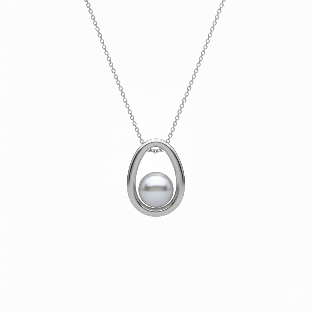 Halo Oval Pearl Pendant Necklace