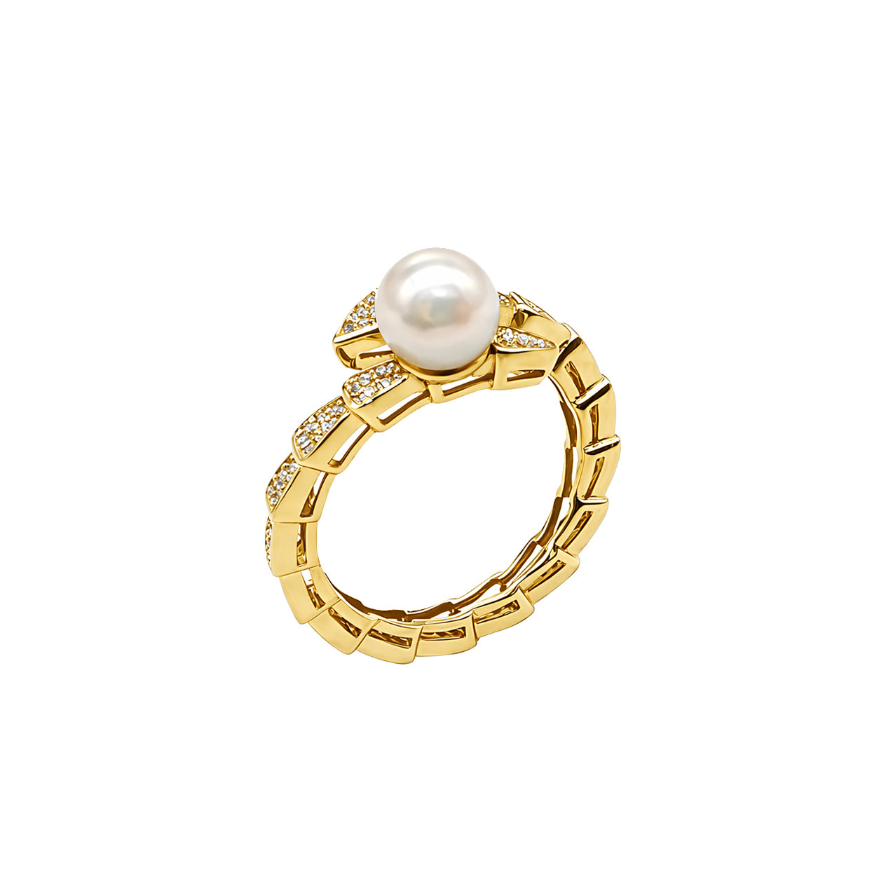 Akoya Pearl Snake Ring 18K Gold Vermeil Ring