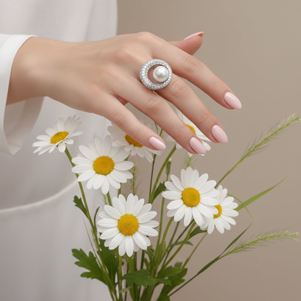 Silver Orbit Pearl Ring
